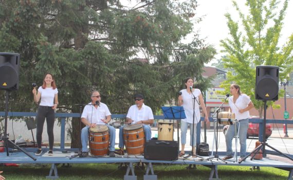 Raíces Cultural Center Student Ensemble performing bomba at the North Plainfield Farmer's Market Festival.